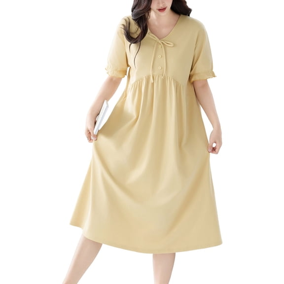 SWSMCLT Women's Cotton Nightgowns Pajamas Dress Plus Size Summer V Neck Ruffle Cute Night Gown Short Sleeve Fashion Style10 Large