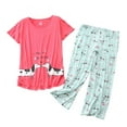 thumbnail image 1 of SWSMCLT Women's Cotton Pajama Set Cute 2 Piece Short Sleeve Shirt Capri Pant Pj Sleepwear Cartoon Lounge Set Comfy Summer Loungewear V Neck Patterned20 XX-Large, 1 of 1