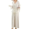 thumbnail image 1 of SWSMCLT Women's Cotton Pajama Set Lounge Set Soft Button Up Sleepwear V Neck Princess Frill Ruffle Pj Set Long Sleeve Pants White X-Large, 1 of 4