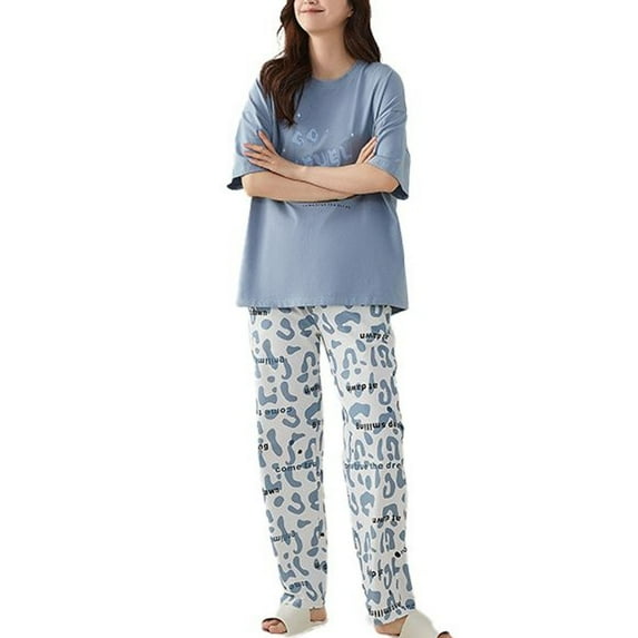 SWSMCLT Women's Cotton Pajama Set Short Sleeve 2 Piece Lightweight Pj Set Pjs Summer Fall Cute Soft Basic Breathable Style1 Large