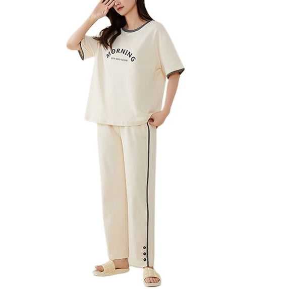 SWSMCLT Women's Cotton Pajama Set Short Sleeve 2 Piece Lightweight Pj Set Pjs Summer Fall Cute Soft Basic Breathable Style3 Medium