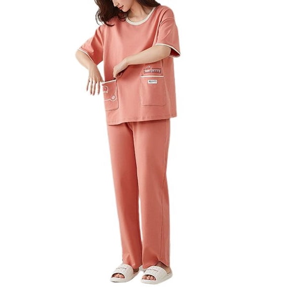 SWSMCLT Women's Cotton Pajama Set Short Sleeve 2 Piece Lightweight Pj Set Pjs Summer Fall Cute Soft Basic Breathable Style6 Large