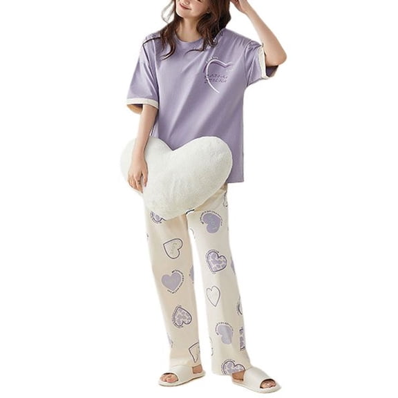 SWSMCLT Women's Cotton Pajama Set Short Sleeve 2 Piece Lightweight Pj Set Pjs Summer Fall Cute Soft Basic Breathable Style7 X-Large