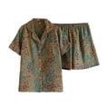 thumbnail image 1 of SWSMCLT Women's Cotton Pajama Set Soft Pjs Summer V Neck Short Loose Button Fall Cool Thin Spring Lounge Set Green X-Large, 1 of 1
