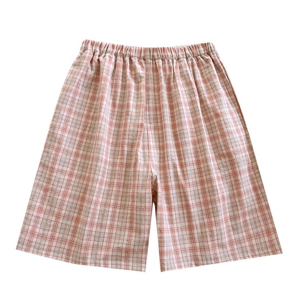 SWSMCLT Women's Cotton Sleep Shorts Plaid Printed Cotton Cool Medium Waist Elastic Band Basic Sleep Lounge Pajama Bottom Pink 14