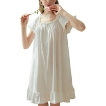 SWSMCLT Women's Cotton Victorian Nightgown Cute Pajama Dress Frilly Summer Sleepwear Princess Sleep Dress Short Sleeve Vintage Comfy Spring Bow Loungewear White X-Small