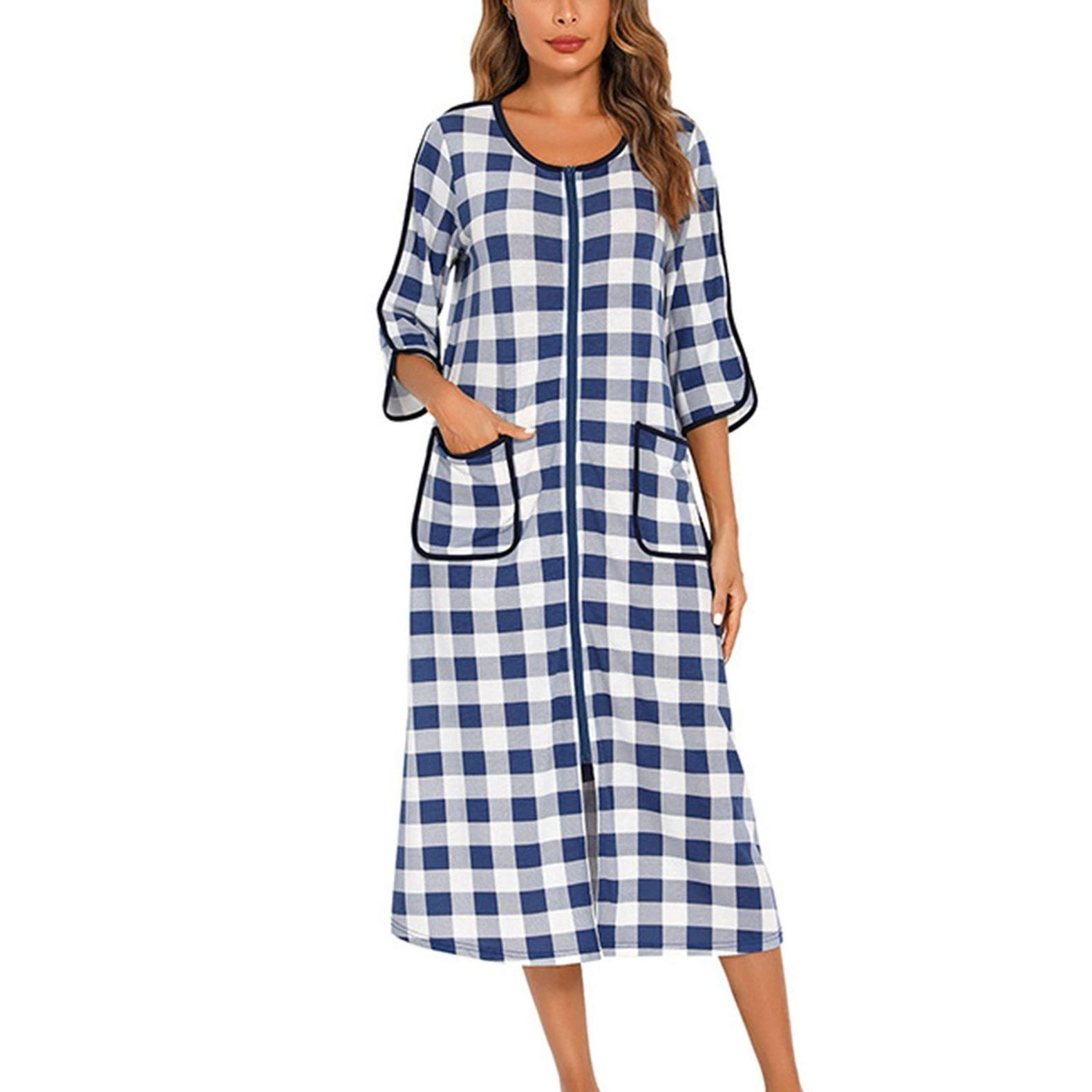 SWSMCLT Women's Cotton Zip Up Robe Pockets Loose Fit Fall Spring Soft ...