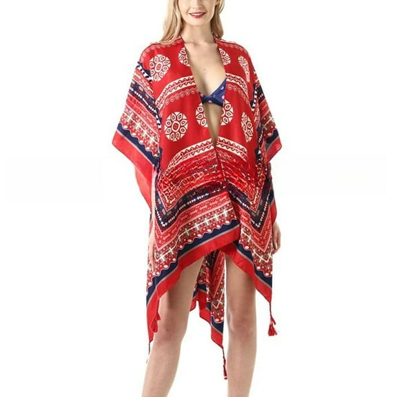 SWSMCLT Women's Cover Up High Low Open Front Summer Fringe Casual Handkerchief Asymmetrical Soft Top Beach Cape Style5 One Size