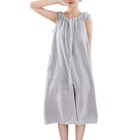 SWSMCLT Women's Crewneck Bath Dress Mid Calf Fleece Absorbent After Shower Dress Fall Bath Robe Cute Home Loose Grey X-Small-Large