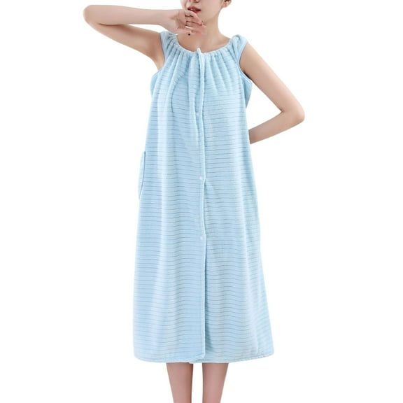 SWSMCLT Women's Crewneck Bath Dress Mid Calf Fleece Absorbent After Shower Dress Fall Bath Robe Cute Home Loose Light Blue X-Small-Large