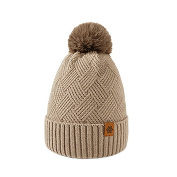 SWSMCLT Women's Crochet Beanie Fall Beanies Ball Pull On Stretch Soft Fleece Cap Faux Fur Fashion Acrylic Furry Khaki One Size