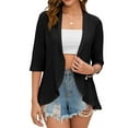 thumbnail image 1 of SWSMCLT Women's Crochet Blouse Cute Open Front Cardigan Shirt Short Sleeve Ruffle Top Casual Summer Slim Fit Irregular Hem Draped Black Medium, 1 of 4