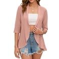 thumbnail image 1 of SWSMCLT Women's Crochet Blouse Cute Open Front Cardigan Shirt Short Sleeve Ruffle Top Casual Summer Slim Fit Irregular Hem Draped Light Pink X-Large, 1 of 4