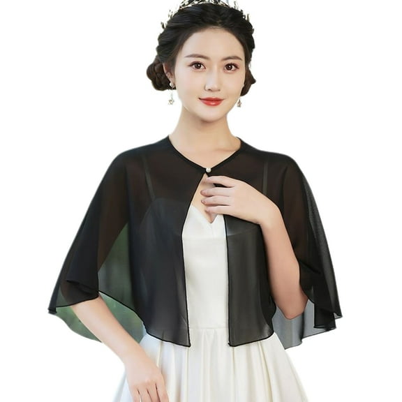 SWSMCLT Women's Crop Cardigan Soft Blouse Wedding Fall Sheer Short Button Lightweight Spring Chiffon Top Black One Size