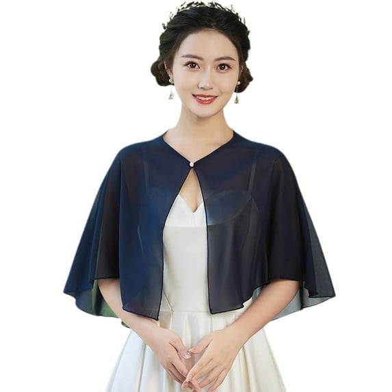 SWSMCLT Women's Crop Cardigan Soft Blouse Wedding Fall Sheer Short Button Lightweight Spring Chiffon Top Navy One Size