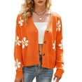 thumbnail image 1 of SWSMCLT Women's Crop Sweater Soft Floral Winter V Neck Knit Long Sleeve Warm Button Down Cardigan Fashion Cozy Slouchy Short Orange X-Large, 1 of 1