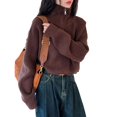 thumbnail image 1 of SWSMCLT Women's Crop Top Soft Pullover Sweater Zip Spring Fall Loose Oversized Warm Knit High Neck Short Winter Brown Small-Large, 1 of 1