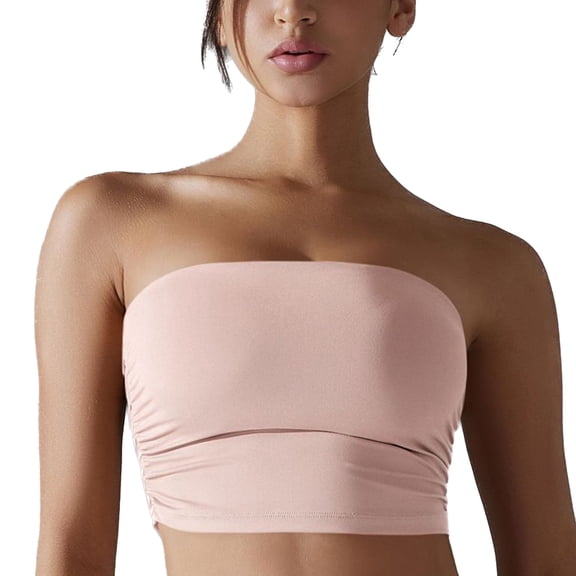 SWSMCLT Women's Crop Tube Top Tube Top Ruched Summer Casual Light Soft Tight Yoga Fitted Sexy Strapless Top Pink X-Large