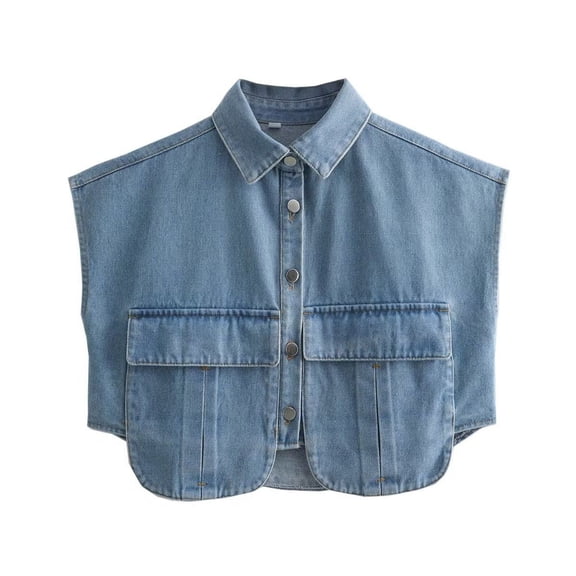 SWSMCLT Women's Crop Vest Dnim Shirt Soft Winter Sleeveless Top Tank Top Jean Vest Fall Button Cute Slimming Spring Loose Pocket Royal Blue Small