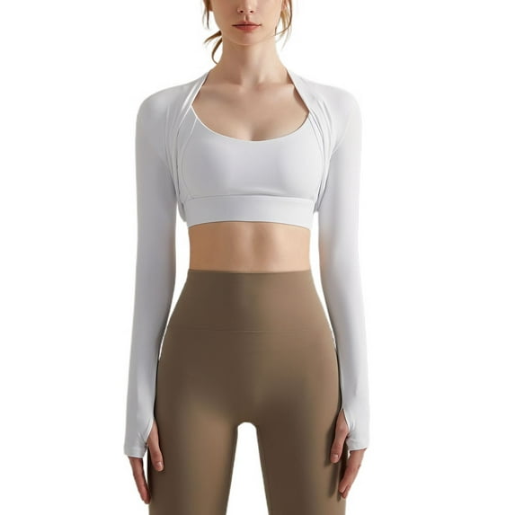 SWSMCLT Women's Cropped Shrug Bolero Tops Workout Long Sleeve Sun Protection Lightweight Bolero White 10
