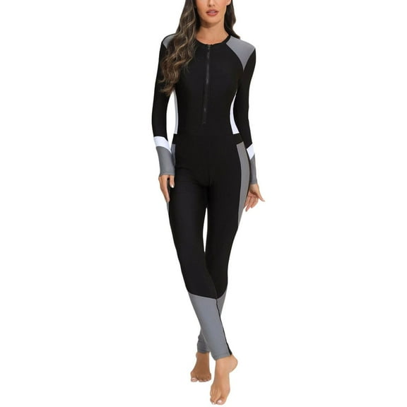 SWSMCLT Women's Curvy Rash Guard Bathing Suit Long Sleeve Longline Nylon One Piece Bathing Suit Spring Break Elasthane Black Small
