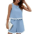 thumbnail image 1 of SWSMCLT Women's Cute 2 Piece Set Summer 2 Piece Slit Pocket Matching Set Short Fashion Casual Scallop Sleeveless Light Blue Small, 1 of 1
