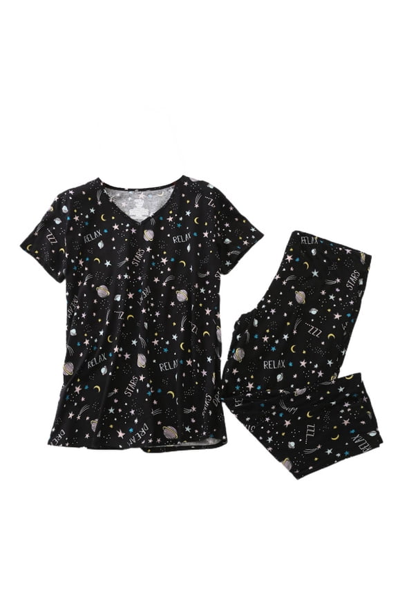 Women's Cute Capri Pajama Set Cotton Blend Cartton Pajamas Comfy Short Sleeve Plus Size Lightweight Pjs Patterned8 3X-Large
