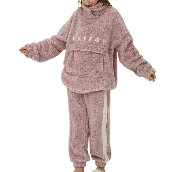 SWSMCLT Women's Cute Pajama Set Flannel Long Sleeve Pant2 Piece Pj Fleece Warm Fuzzy Winter Pink X-Large-XX-Large