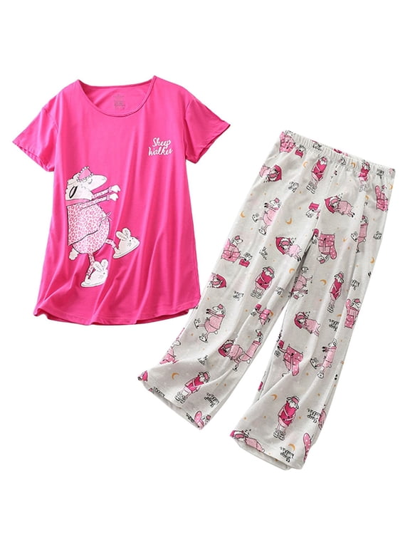 Women's Cute Pajamas 2 Piece Pjs Lounge Capri Thin Lounge Set Soft Summer Funny Lightweight Plus Size Style11 Large