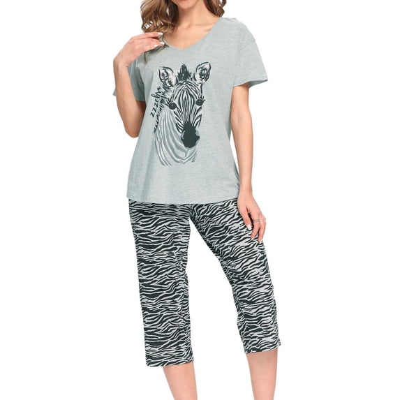 SWSMCLT Women's Cute Pajamas 2 Piece Pjs Lounge Capri Thin Lounge Set Soft Summer Funny Lightweight Plus Size Style2 XX-Large