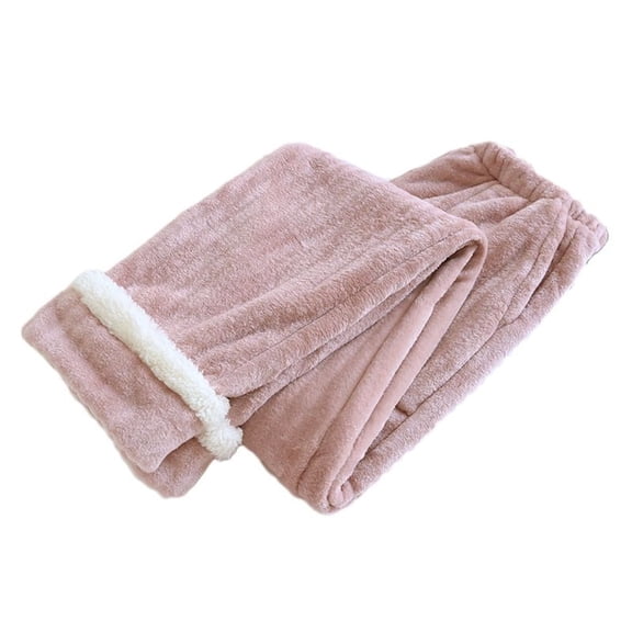 SWSMCLT Women's Cute Pajamas Baggy Pants Trendy Thick Sleepwear Straight Leg Loose Fit Warm Winter Pocket Pink Medium