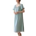 thumbnail image 1 of SWSMCLT Women's Cute Pajamas Long Nightgown Holiday Sleeping Vintage Classic Mid Cozy Elegant Pjs Calf Length Peacock Blue Small, 1 of 5