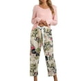 thumbnail image 1 of SWSMCLT Women's Cute Pajamas Set 2 Piece Pjs Printed Lounge Set Soft Long Sleeve Pant Baggy Stretchy Loose Pink Small, 1 of 4