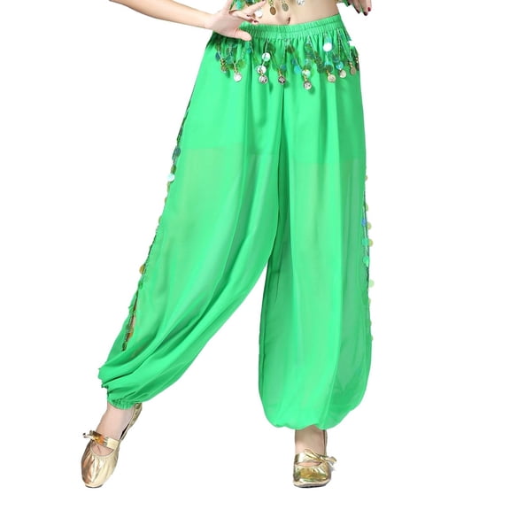 SWSMCLT Women's Dance Costume Lightweight Pants Dance Loose Fit Fringe Metal Bloomers Winter Hippie Belly Green Small-Large