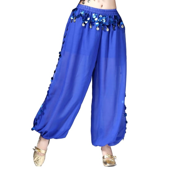 SWSMCLT Women's Dance Costume Lightweight Pants Dance Loose Fit Fringe Metal Bloomers Winter Hippie Belly Royal Blue Small-Large