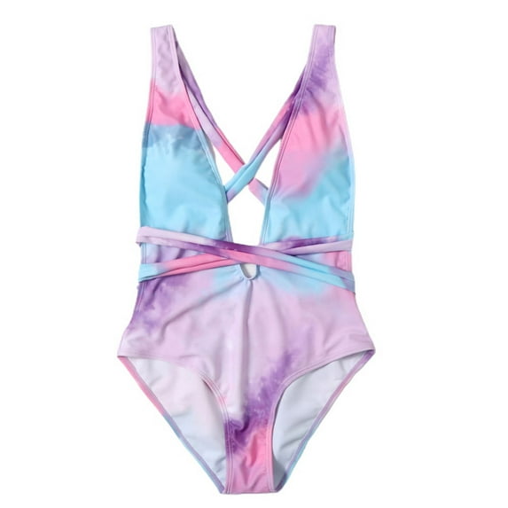 SWSMCLT Women's Deep Plunge Swimsuit Floral Beach Brazilian Sexy Strappy Tummy Control Backless Swimwear Cheeky One Piece Bathing Suit Cutout Padded Monokini Light Blue 12
