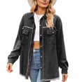 thumbnail image 1 of SWSMCLT Women's Denim Button Down Shirt Boyfriend Loose Lapel Top Spring Coat Long Sleeve Button Fashion Thin Dark Grey X-Large, 1 of 5