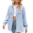 thumbnail image 1 of SWSMCLT Women's Denim Button Down Shirt Boyfriend Loose Lapel Top Spring Coat Long Sleeve Button Fashion Thin Light Blue Small, 1 of 5