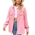 thumbnail image 1 of SWSMCLT Women's Denim Button Down Shirt Boyfriend Loose Lapel Top Spring Coat Long Sleeve Button Fashion Thin Pink X-Large, 1 of 5