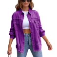 thumbnail image 1 of SWSMCLT Women's Denim Button Down Shirt Shacket Split Date Night Winter Shirt Jacket Long Sleeve Top Western Purple Large, 1 of 4