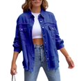thumbnail image 1 of SWSMCLT Women's Denim Button Down Shirt Shacket Split Date Night Winter Shirt Jacket Long Sleeve Top Western Royal Blue X-Large, 1 of 4