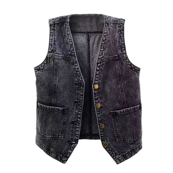 SWSMCLT Women's Denim Tank Top Sleeveless Vest V Neck Cowgirl Vintage Button Top Soft Fashion Cotton Loose Black Medium