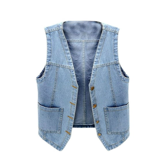 SWSMCLT Women's Denim Tank Top Sleeveless Vest V Neck Cowgirl Vintage Button Top Soft Fashion Cotton Loose Light Blue X-Large