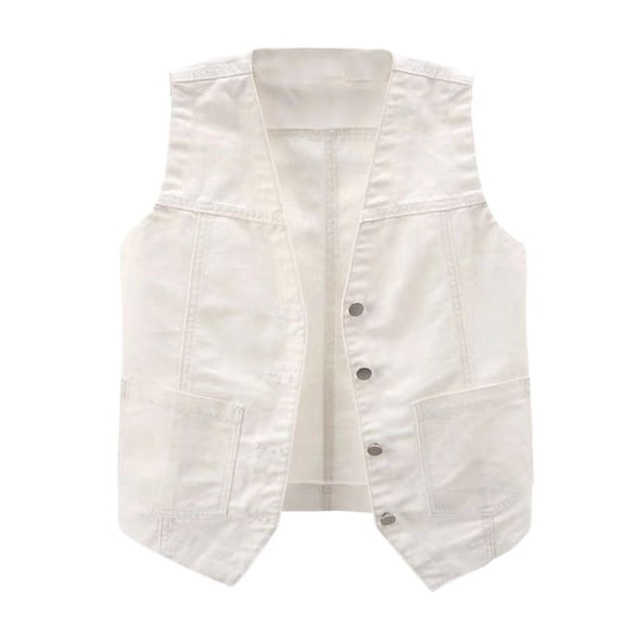 SWSMCLT Women's Denim Tank Top Sleeveless Vest V Neck Cowgirl Vintage Button Top Soft Fashion Cotton Loose White Medium