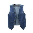 thumbnail image 1 of SWSMCLT Women's Denim Vest Fall Top Button Travel Spring Loose Cotton Fashion Tank Top Sleeveless Outwear Dark Blue Medium, 1 of 3