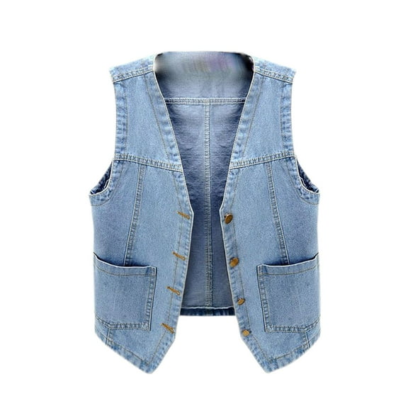 SWSMCLT Women's Denim Vest Fall Top Button Travel Spring Loose Cotton Fashion Tank Top Sleeveless Outwear Light Blue Small