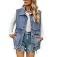 thumbnail image 1 of SWSMCLT Women's Denim Vest Long Tank Top Fall Vintage Fashion Button Down Spring Pocket Sleeveless Top Blue Medium, 1 of 4
