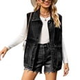 thumbnail image 1 of SWSMCLT Women's Denim Vest Long Tank Top Fall Vintage Fashion Button Down Spring Pocket Sleeveless Top Dark Grey Medium, 1 of 4