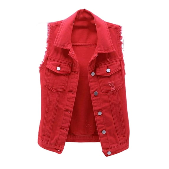 SWSMCLT Women's Denim Vest Tank Top Western Loose Spring Outerwear Top Sleeveless Soft Button Vintage Fall Fashion Red X-Small-Small