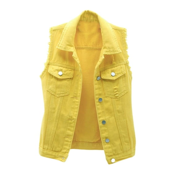 SWSMCLT Women's Denim Vest Tank Top Western Loose Spring Outerwear Top Sleeveless Soft Button Vintage Fall Fashion Yellow Medium